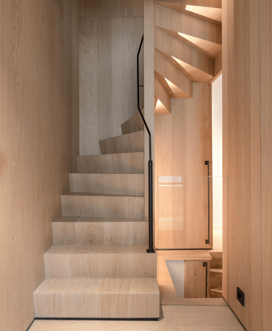 Wooden staircase.