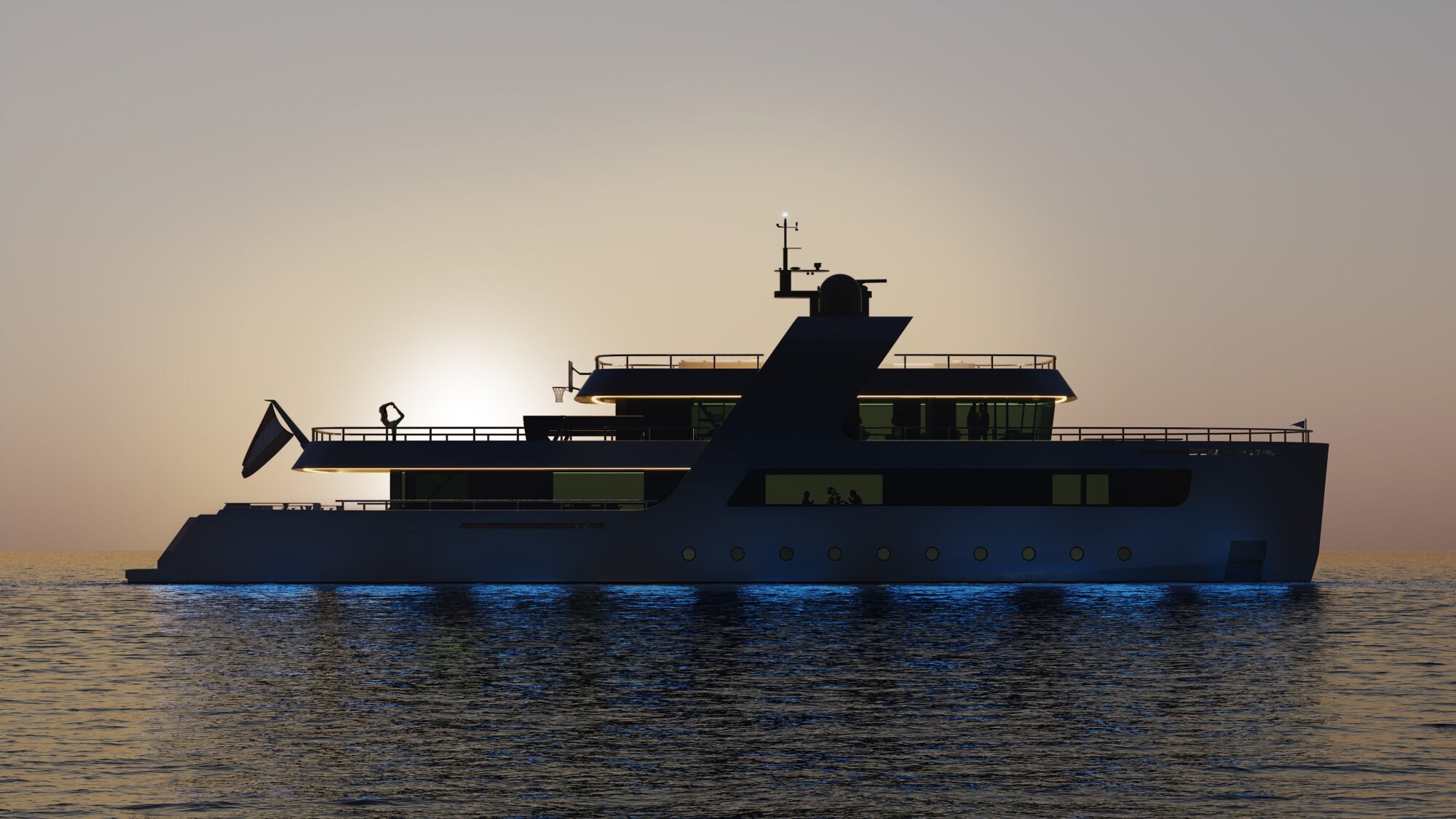 Woman doing yoga on the Sea Rover.