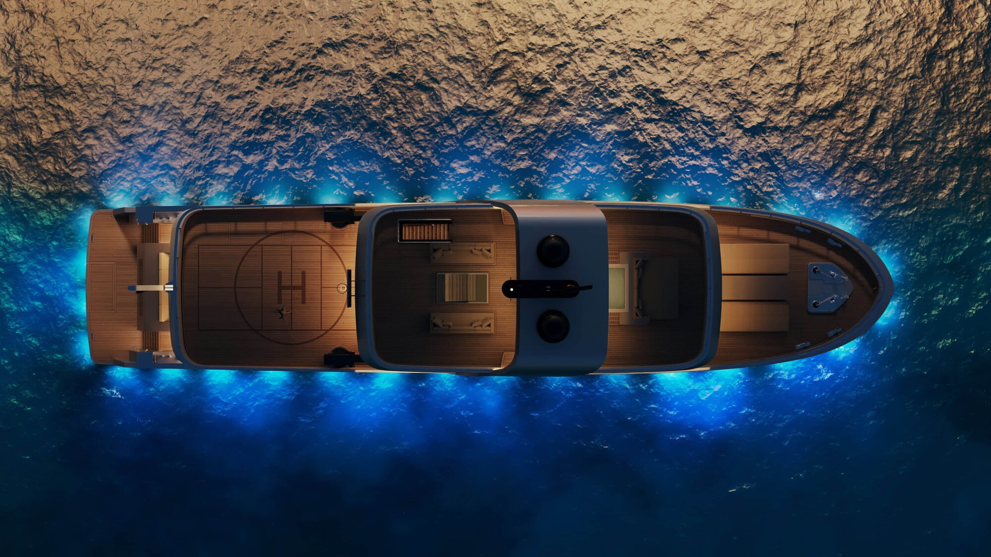 Sea rover top view in the dark.